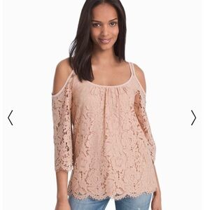 White House Black Market Blush Pink Floral Lace Cold Shoulder Blouse M Boho